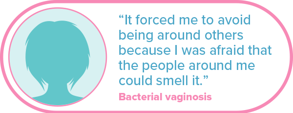 “It forced me to avoid being around others because I was afraid that the people around me could smell it." Bacterial vaginosis.